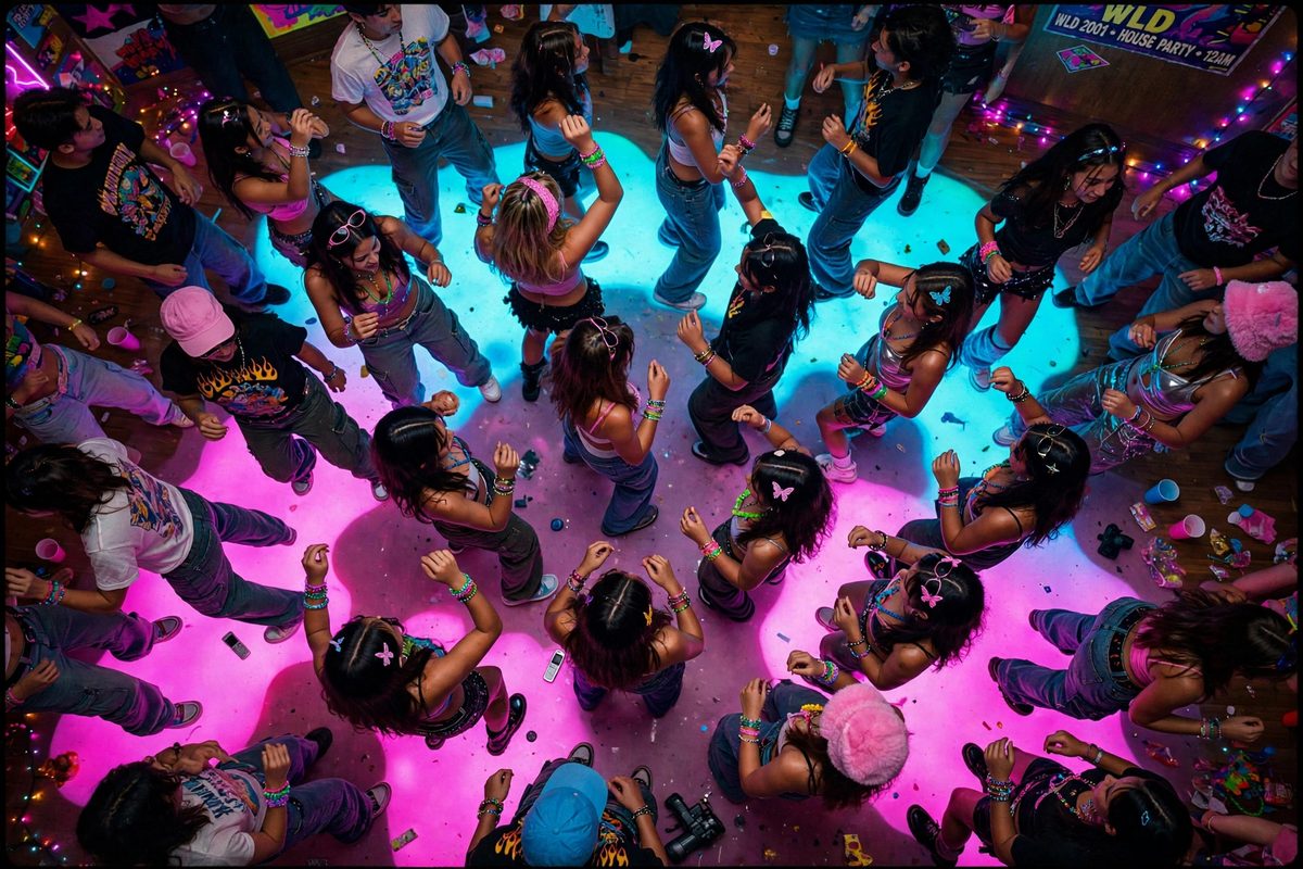 Neon dance floor from above